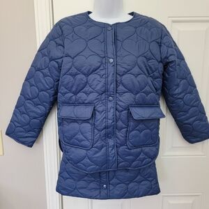 NWT Forever 21 Kids 2 Piece Skirt And Jacket Navy Hearts Puffer Size 11/12